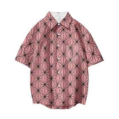 Tanjirou/Nezuko-Hemd Sommer neues lockeres Hemd COS-bedrucktes Hemd Jugend-Freizeittrend-All-Matching-Hemd