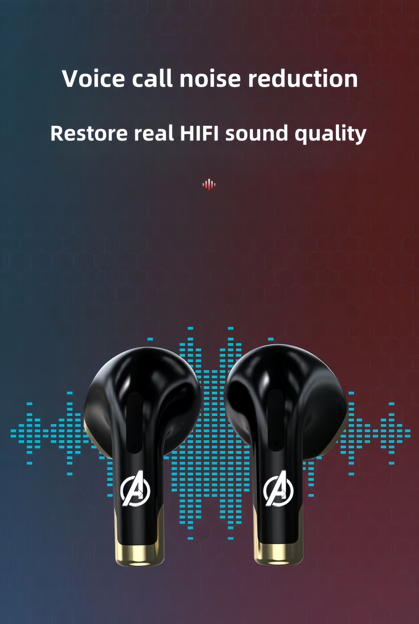 Marvel Iron Man Captain America TWS Wireless Gaming Earbuds, Transparent Case Bluetooth 5.3 Low Latency Headphones