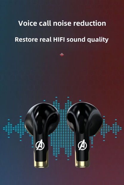 Marvel Iron Man Captain America TWS Wireless Gaming Earbuds, Transparent Case Bluetooth 5.3 Low Latency Headphones