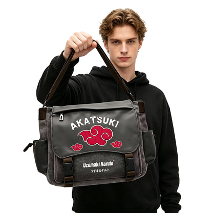Naruto Sasuke Anime Messenger Bag, Akatsuki Leaf Village Logo Canvas Crossbody Shoulder Bag