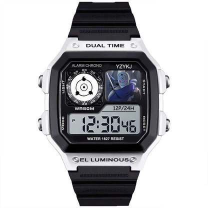 Naruto Sasuke Anime Digital Sports Watch, 30M Waterproof Dual Time EL Backlight Chronograph Wrist Watch