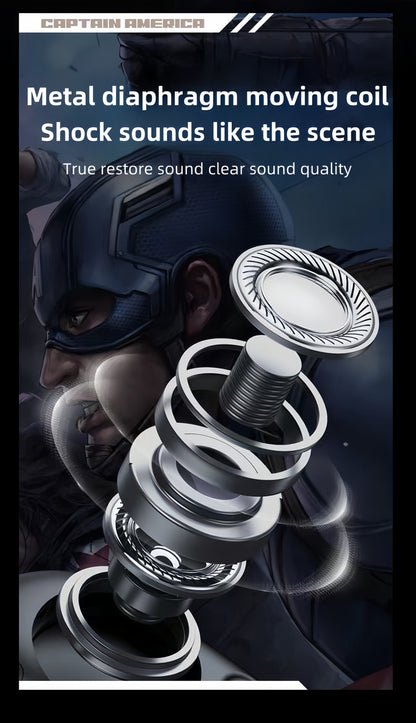 Marvel Iron Man Captain America TWS Wireless Gaming Earbuds, Sports Car LED Light Bluetooth 5.3 Headphones