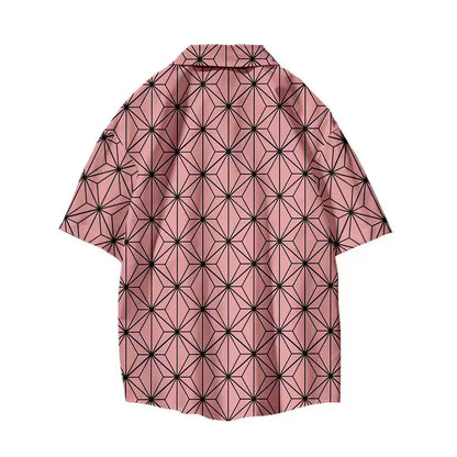 Tanjirou/Nezuko-Hemd Sommer neues lockeres Hemd COS-bedrucktes Hemd Jugend-Freizeittrend-All-Matching-Hemd