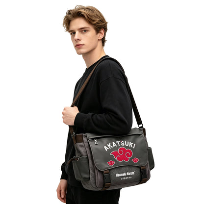 Naruto Sasuke Anime Messenger Bag, Akatsuki Leaf Village Logo Canvas Crossbody Shoulder Bag
