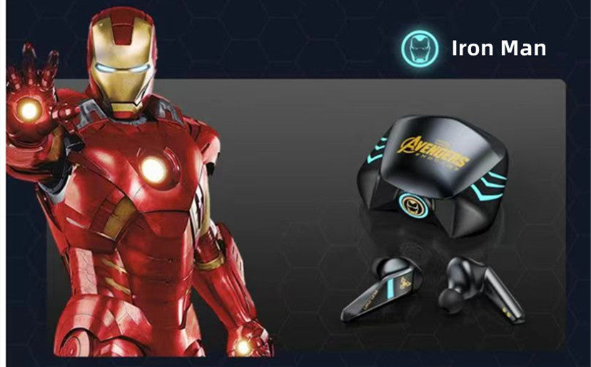 Marvel Spider-Man Iron Man Captain America Gaming-øretelefoner, Marvel TWS trådløse hovedtelefoner med LED-lys