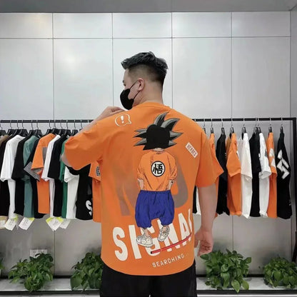 Son Goku T-shirt d'été à manches courtes en pur coton pour hommes tout en coton imprimé beau T-shirt ample et cool