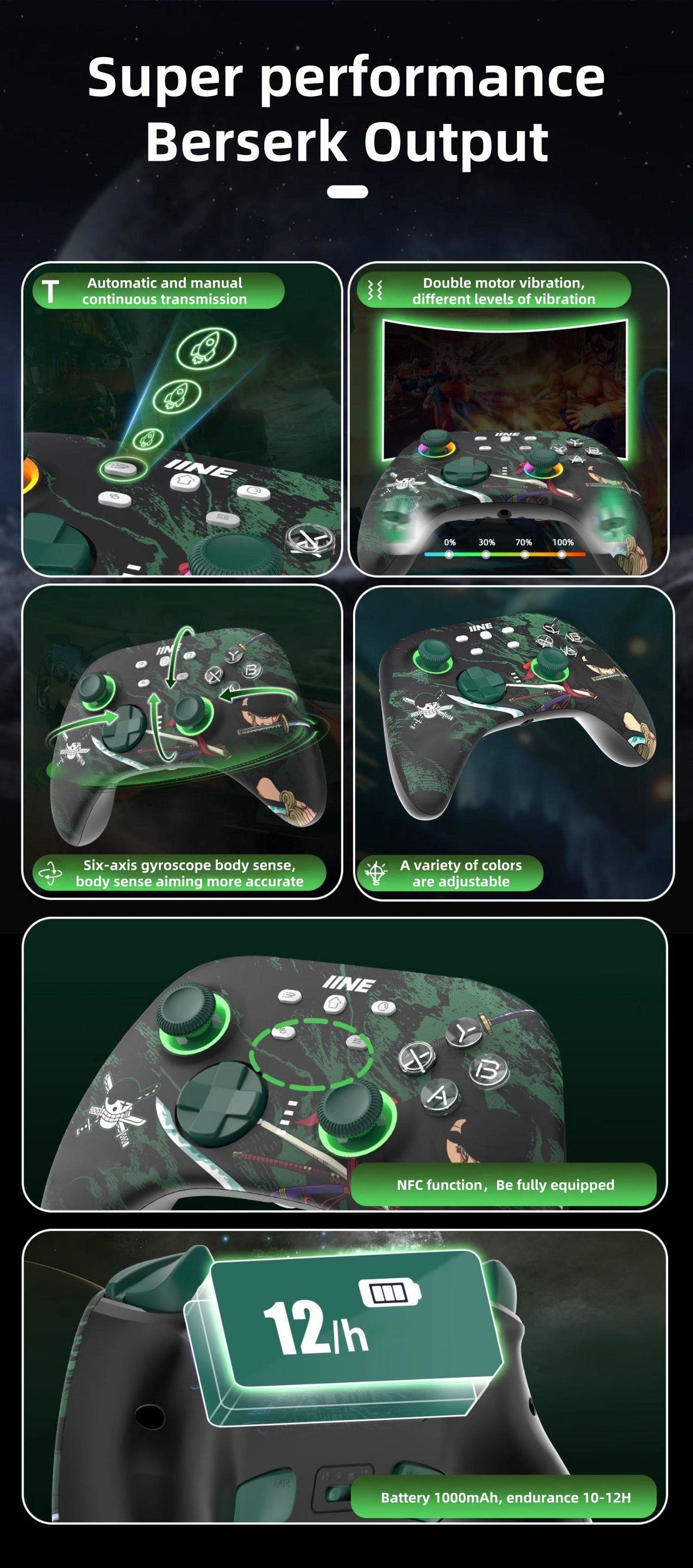 Manette de jeu Roronoa Zoro Sensitive, contrôle précis, prise en main confortable, profitez de la passion du jeu