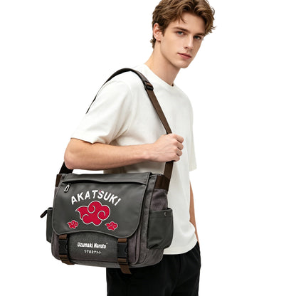 Naruto Sasuke Anime Messenger Bag, Akatsuki Leaf Village Logo Canvas Crossbody Shoulder Bag