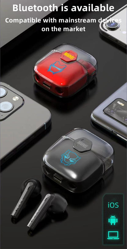 Marvel Iron Man Black Panther kabellose Ohrhörer, Marvel TWS Bluetooth 5.1 Kopfhörer mit LED-Licht