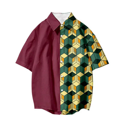 Tanjirou/Nezuko-Hemd Sommer neues lockeres Hemd COS-bedrucktes Hemd Jugend-Freizeittrend-All-Matching-Hemd