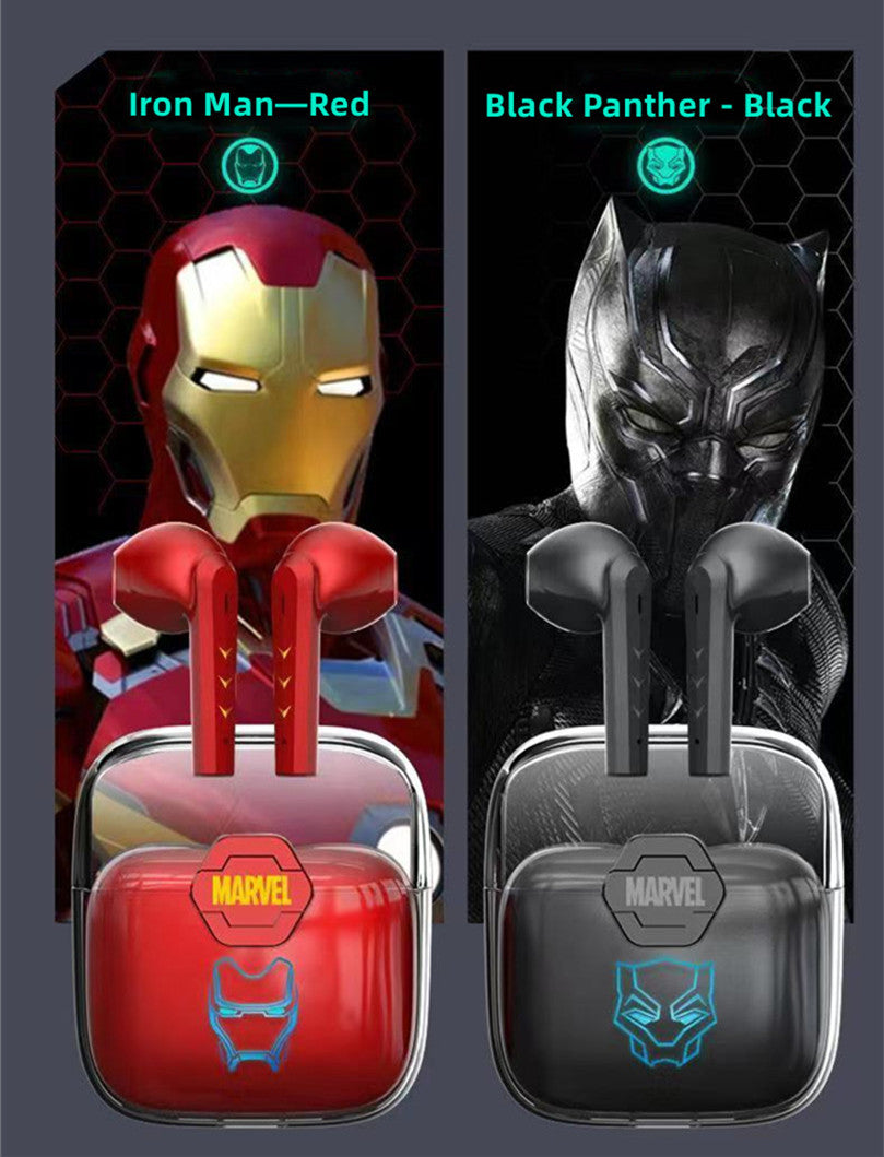 Marvel Iron Man Black Panther kabellose Ohrhörer, Marvel TWS Bluetooth 5.1 Kopfhörer mit LED-Licht