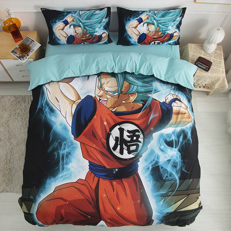 Ensemble de literie trois pièces en pur coton, imprimé de rôle Son Goku, beau dessin animé