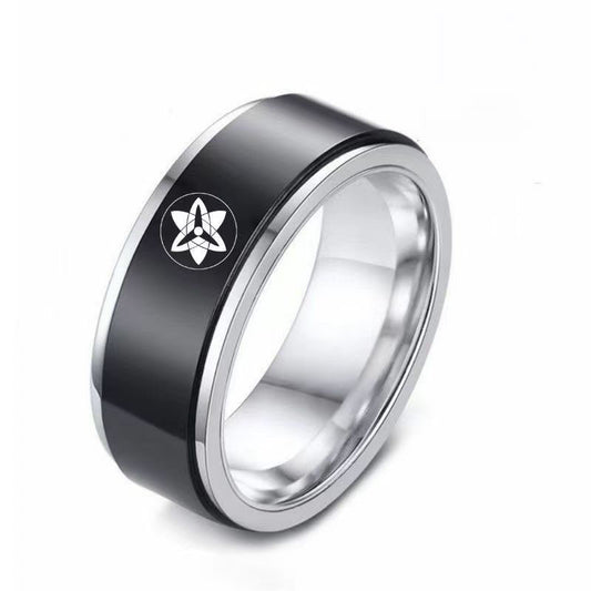 Naruto Sasuke Mangekyo Sharingan Spinner Ring, Roterbar Anime Titanium stålring