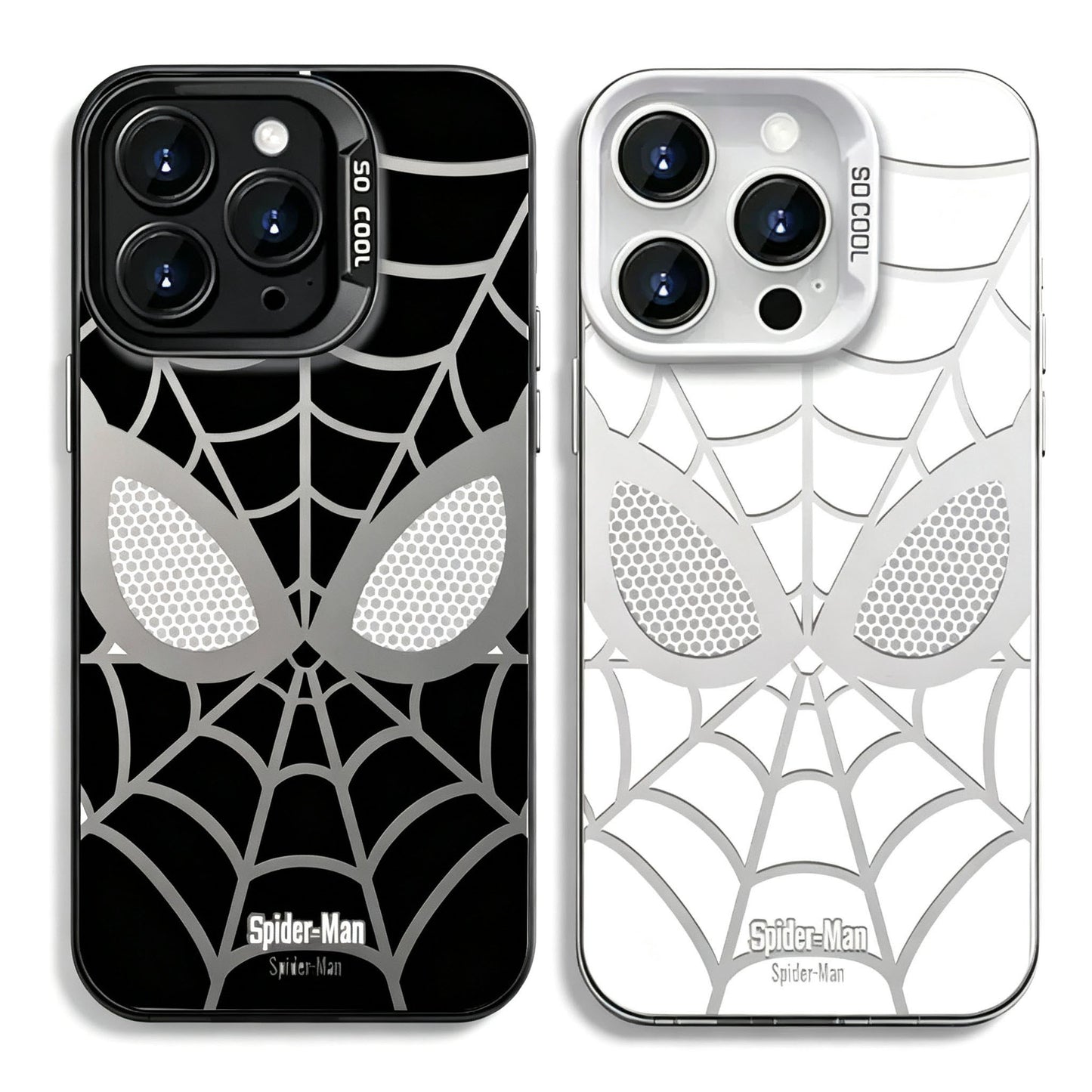 Marvel Spider-Man Mask Web Pattern Phone Case 2 Colors Glossy Anti-Fingerprint Camera Protective Slim Shockproof Comfort Grip Protective Cover For iPhone Series