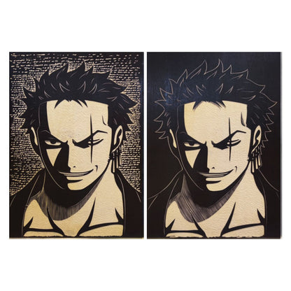 Roronoa Zoro Figuren geschnitzte Holzgemälde