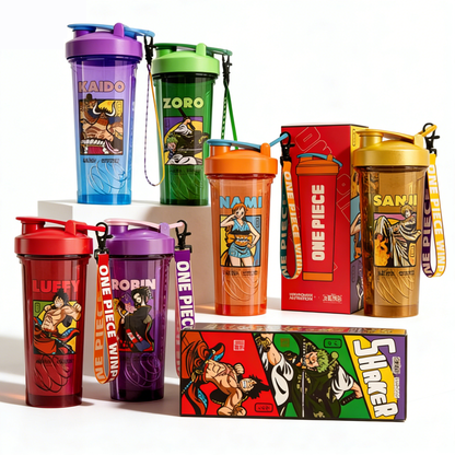 Botella coctelera con caja ciega de Luffy Zoro de One Piece, taza de agua de proteína de anime de 800 ml