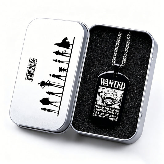 One Piece Luffy Sanji Wanted Poster Dog Tag Necklace, Titanium Steel Anime Jewelry for Fans