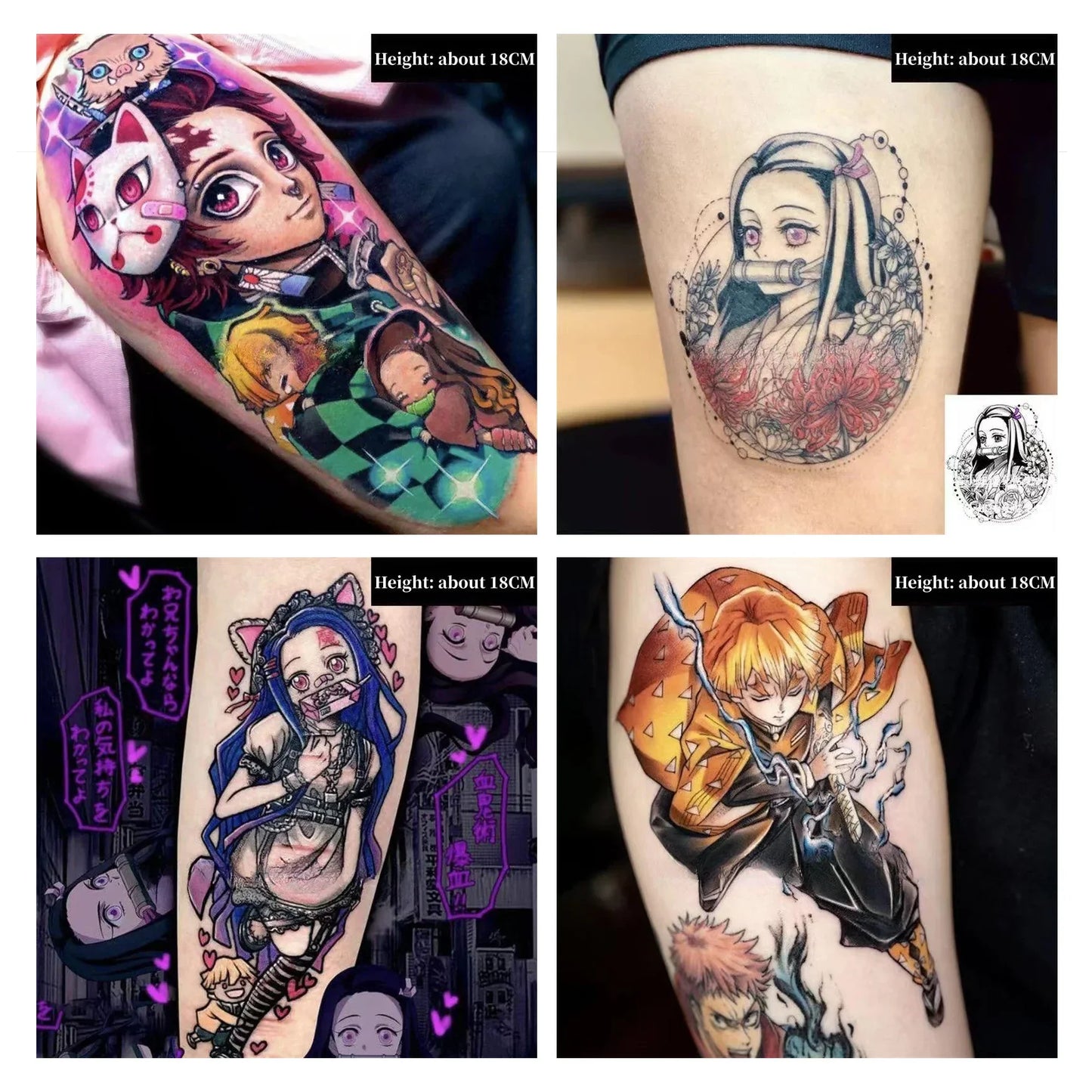 Tanjirou/Nezuko/Zenitsu/Inosuke colle une pâte de tatouage de bras de fleur imperméable à l'eau de cuisse