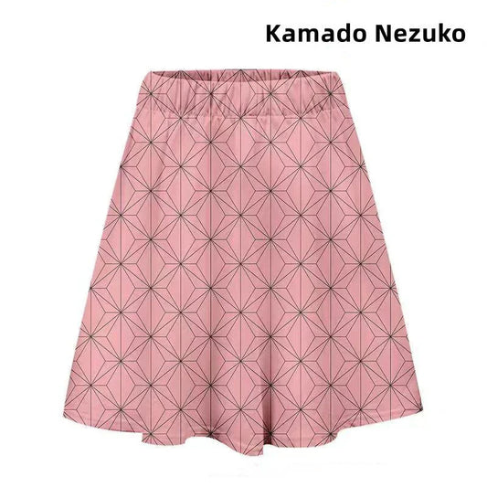 tanjiro/nezuko Behagelig blød nederdel med karaktermønster
