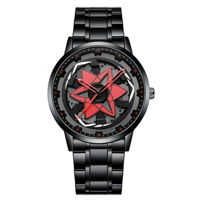 Naruto Sasuke Itachi Rotating Sharingan Watch Ring Set, Anime 360° Spinning Dial Stainless Steel Wrist Watch for Men