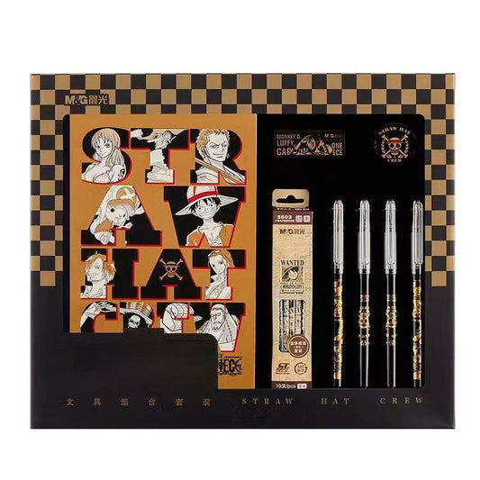Luffy chapeau de paille Pirate ensemble de papeterie coffret cadeau stylo presse neutre stylo livre autocollant