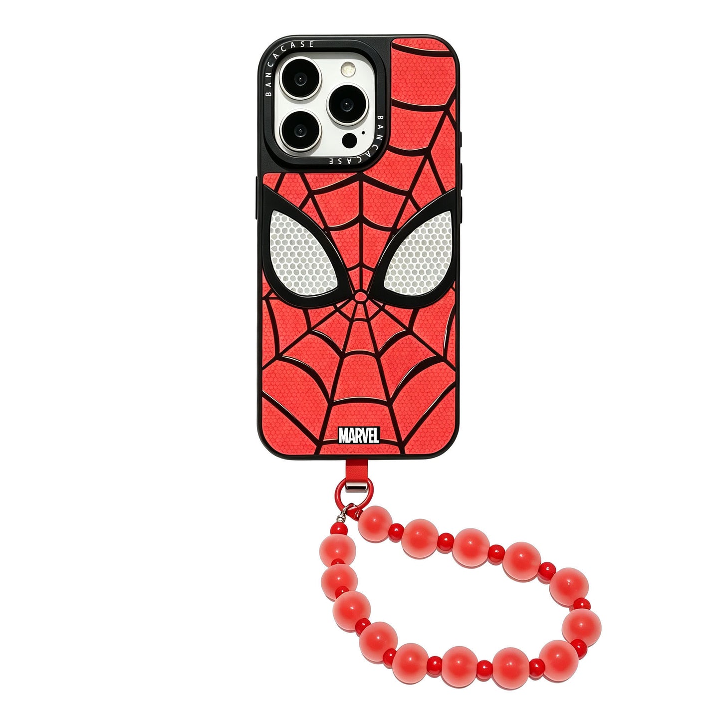 Marvel Spider-Man Red Web Print Phone Case With Removable Bead Strap, Soft Shockproof Bumper Slim Lightweight Scratch Resistant Protective Cover Comfort Grip Design