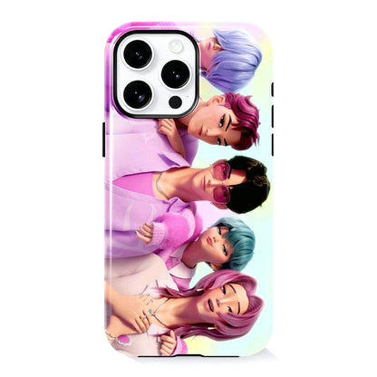 Kpop Demon Hunters Group Anime pouzdro na iPhone, pevný ochranný kryt na telefon s lesklou fólií