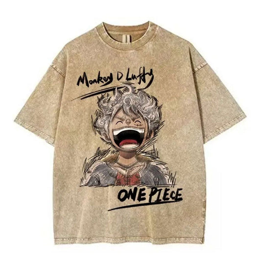 Camiseta extragrande lavada vintage Monkey D Luffy | Camiseta gráfica de anime