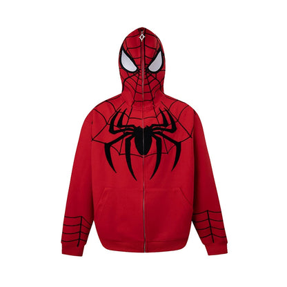 Marvel Spider‑Man Full Zip Hoodie, Spider Web Chenille Embroidery Hooded Sweatshirt With Mask Eyes Design, Oversized Casual Streetwear Jacket For Men Women, Multi‑Color Options, Loose Fit Long Sleeve Cosplay Daily Hooded Coat