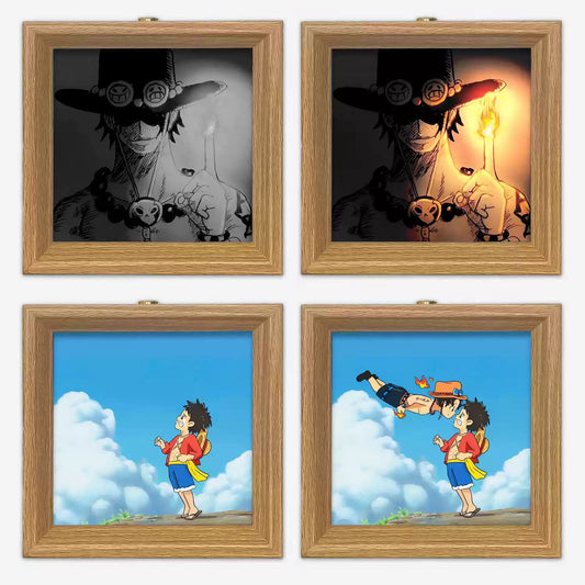 Luffy/Ace peinture décorative lumineuse en bois massif petite veilleuse cadre photo peinture décoration