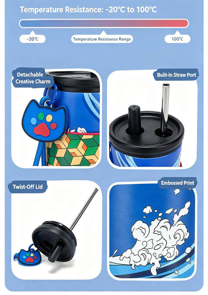 Demon Slayer Tanjiro Nezuko All Designs 710ml Insulated Tumbler 316 Stainless Steel Double Wall Coffee Cup Dual Drinking Lid With Straw Charm Leakproof Travel Water Bottle