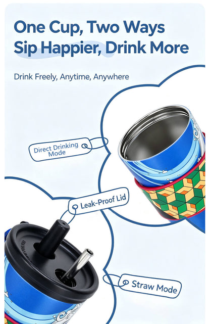Demon Slayer Tanjiro Nezuko All Designs 710ml Insulated Tumbler 316 Stainless Steel Double Wall Coffee Cup Dual Drinking Lid With Straw Charm Leakproof Travel Water Bottle