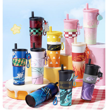 Demon Slayer Tanjiro Nezuko All Designs 710ml Insulated Tumbler 316 Stainless Steel Double Wall Coffee Cup Dual Drinking Lid With Straw Charm Leakproof Travel Water Bottle