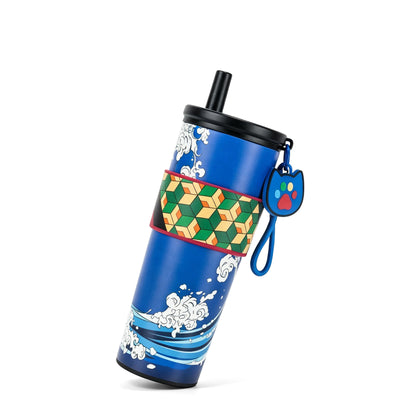 Demon Slayer Tanjiro Nezuko All Designs 710ml Insulated Tumbler 316 Stainless Steel Double Wall Coffee Cup Dual Drinking Lid With Straw Charm Leakproof Travel Water Bottle