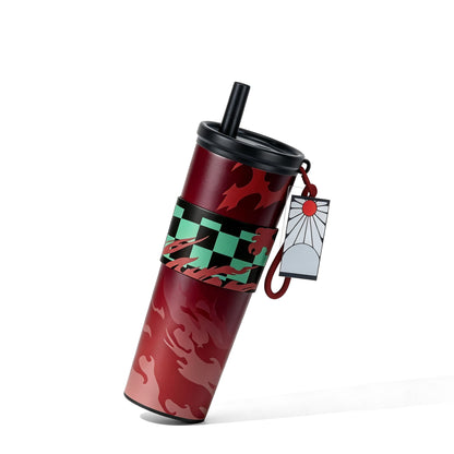 Demon Slayer Tanjiro Nezuko All Designs 710ml Insulated Tumbler 316 Stainless Steel Double Wall Coffee Cup Dual Drinking Lid With Straw Charm Leakproof Travel Water Bottle