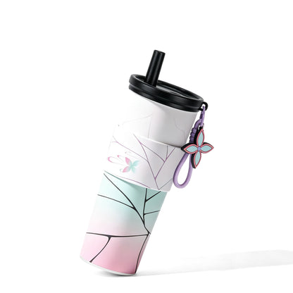 Demon Slayer Tanjiro Nezuko All Designs 710ml Insulated Tumbler 316 Stainless Steel Double Wall Coffee Cup Dual Drinking Lid With Straw Charm Leakproof Travel Water Bottle