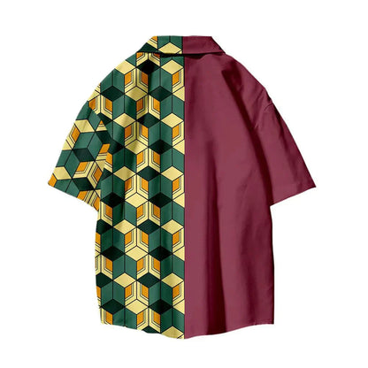 Tanjirou/Nezuko-Hemd Sommer neues lockeres Hemd COS-bedrucktes Hemd Jugend-Freizeittrend-All-Matching-Hemd
