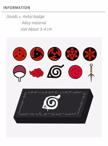 sasuke/itachi/kakashi Kolekce kovových odznaků Mangekyou Sharingan
