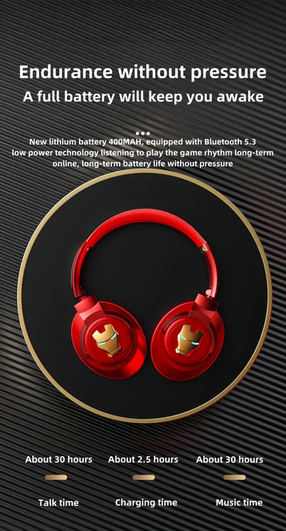Marvel Iron Man Captain America Over‑Ear Bluetooth Gaming Headphones, Low Latency Headset with Detachable Mic