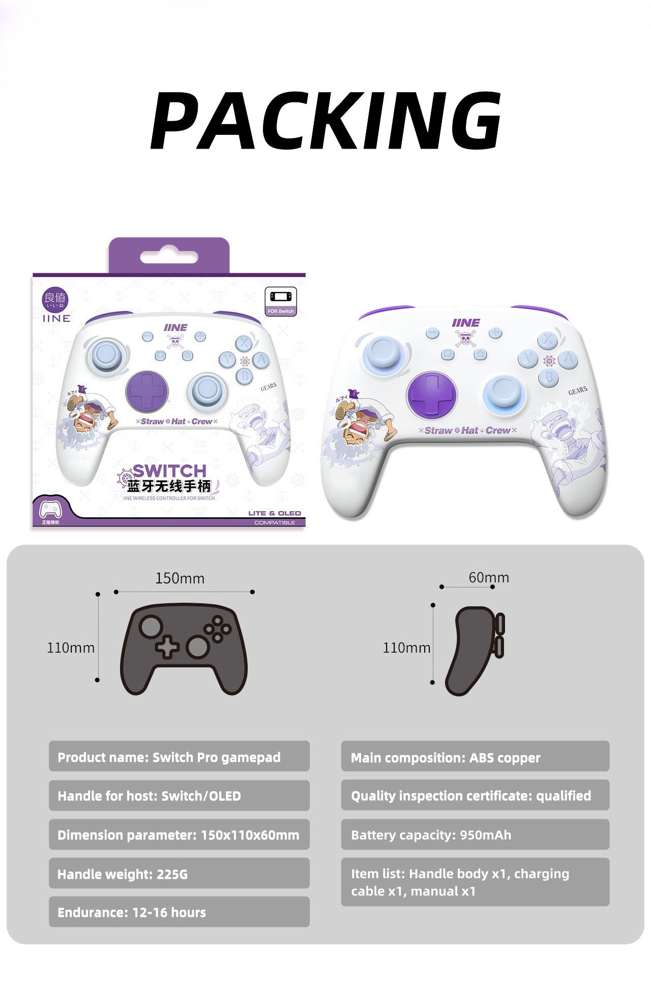 Gamepad Nika Luffy con luces ajustables, controladores inalámbricos Bluetooth para mano izquierda y derecha