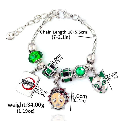 Demon Slayer Kamado Tanjiro Beaded Charm Bracelet, Adjustable Anime Chain