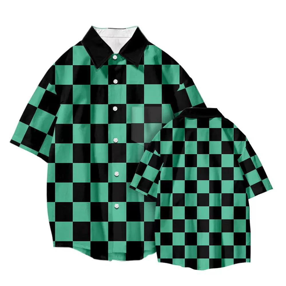 Tanjirou/Nezuko-Hemd Sommer neues lockeres Hemd COS-bedrucktes Hemd Jugend-Freizeittrend-All-Matching-Hemd