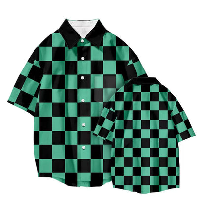 Tanjirou/Nezuko-Hemd Sommer neues lockeres Hemd COS-bedrucktes Hemd Jugend-Freizeittrend-All-Matching-Hemd