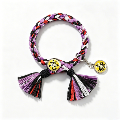 Demon Slayer Upper Moon Demon Adjustable Braided Bracelet, Anime Tassel Charm