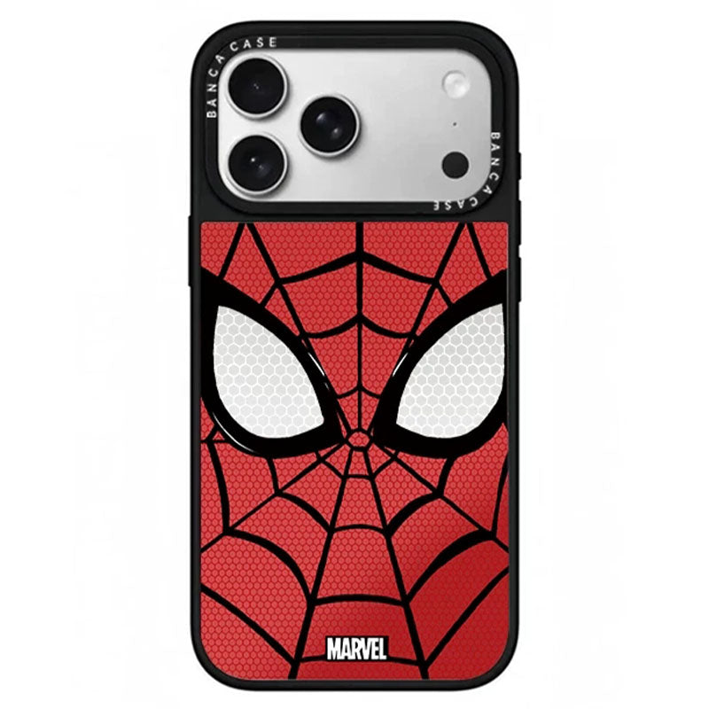 Marvel Spider-Man Web Face Print Phone Case With Built-in Metal Kickstand Slim Shockproof Soft Bumper Precise Cutout Anti-Scratch Protective Cover For iPhone Series