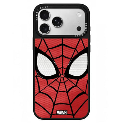 Marvel Spider-Man Web Face Print Phone Case With Built-in Metal Kickstand Slim Shockproof Soft Bumper Precise Cutout Anti-Scratch Protective Cover For iPhone Series