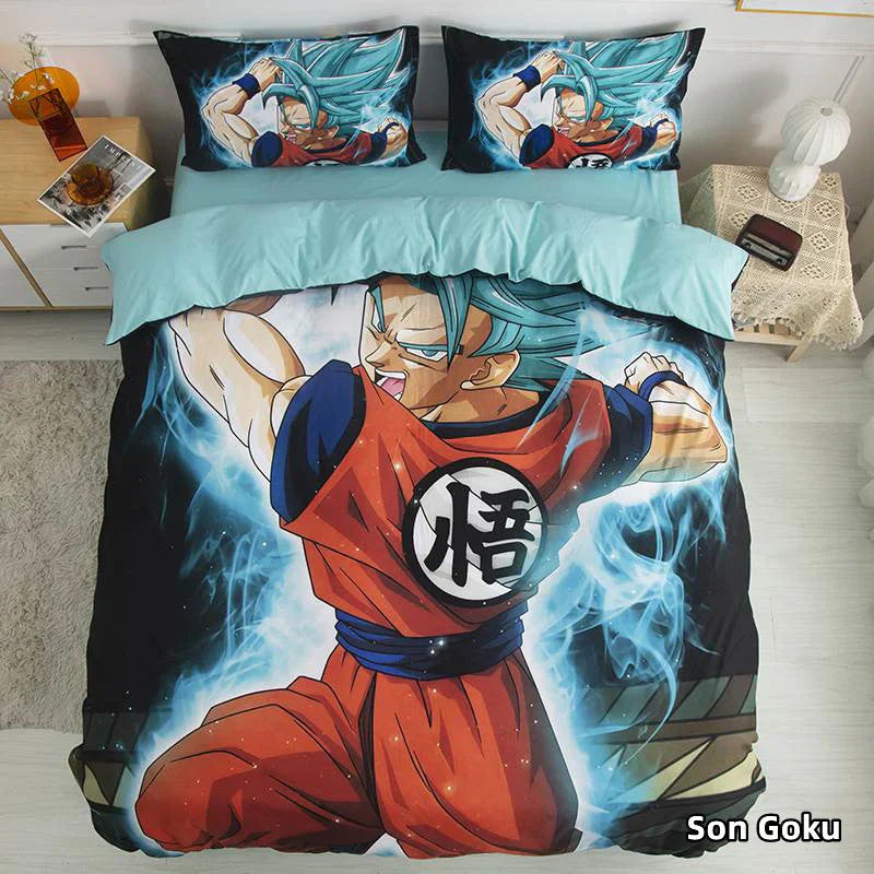 Ensemble de literie trois pièces en pur coton, imprimé de rôle Son Goku, beau dessin animé