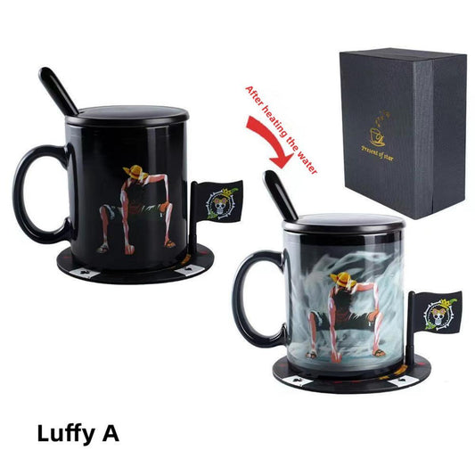 Taza de cerámica de Luffy/Zoro que cambia de color cuando se expone al calor
