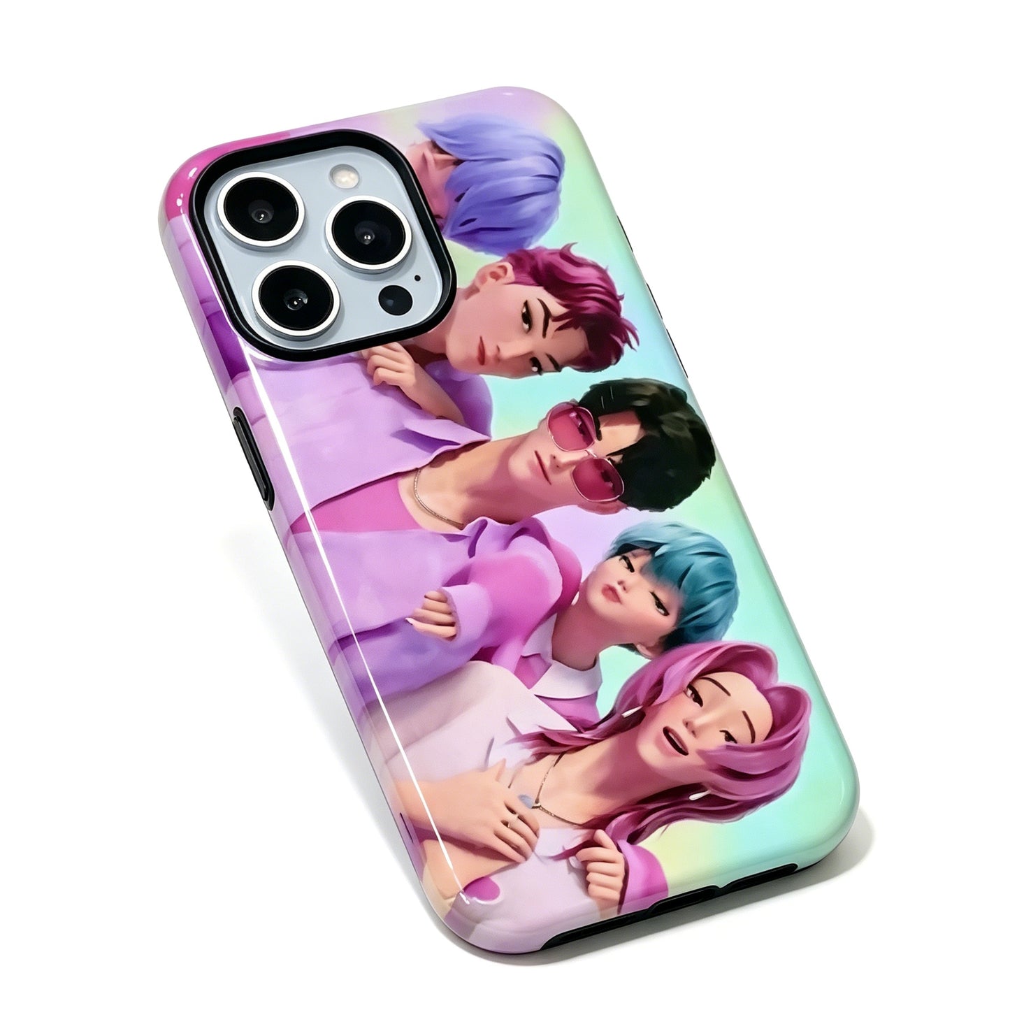 Kpop Demon Hunters Group Anime pouzdro na iPhone, pevný ochranný kryt na telefon s lesklou fólií