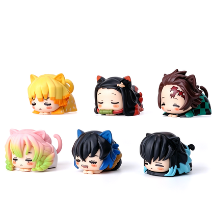 Demon Slayer Nezuko Tanjiro Cat Ear Chibi figurer, 6 stk Anime Sovende Figursæt